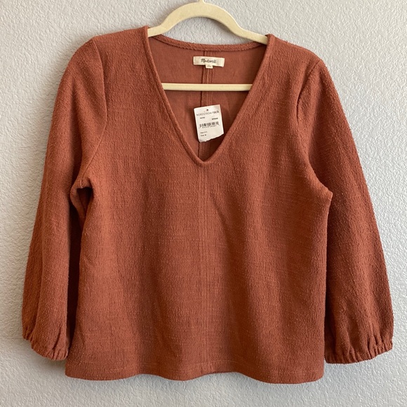 Madewell Women’s Orange Rust Pull Over Long Sleeve V-Neck Size Medium - Picture 1 of 10